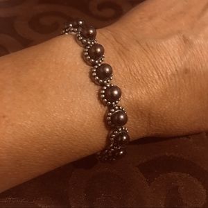 Sterling Silver and Black Pearls Vintage Bracelet